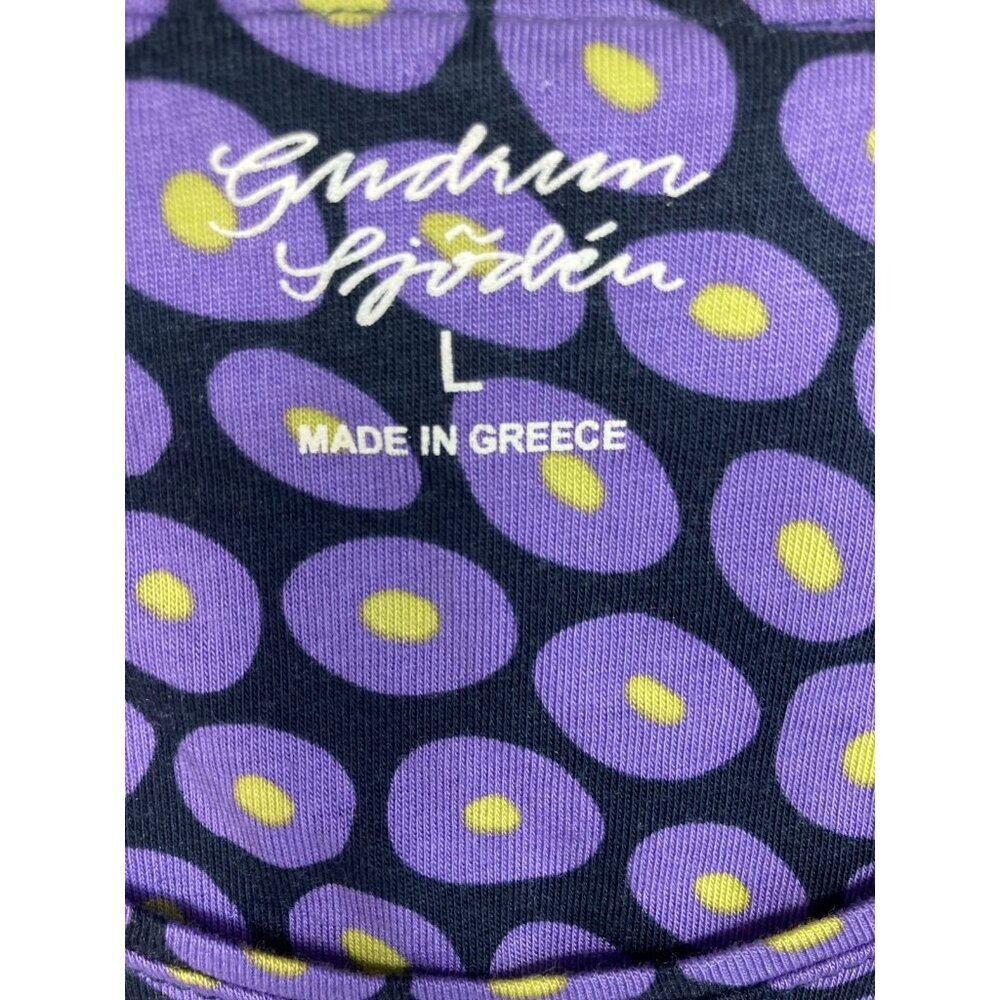 Gudrun Sjoden Organic Cotton Lagenlook Purple Print Short Sleeve Long Dress Sz L - Picture 3 of 8